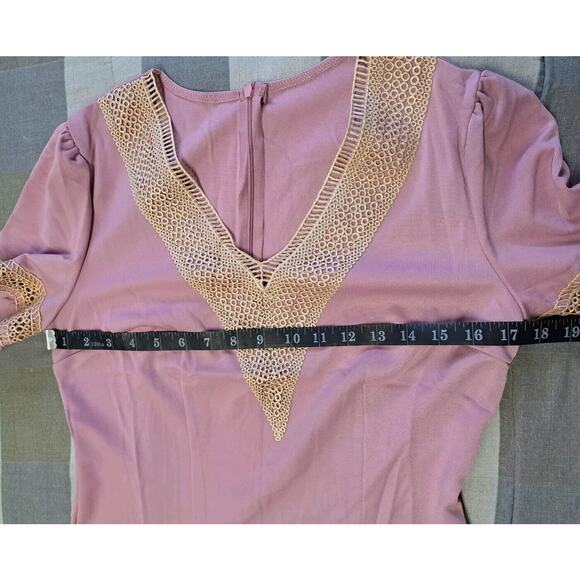 Women‎ Dress Lace V Neck Ruffle Sleeve Casual Short Mini Dress Pink Size S - Picture 4 of 11